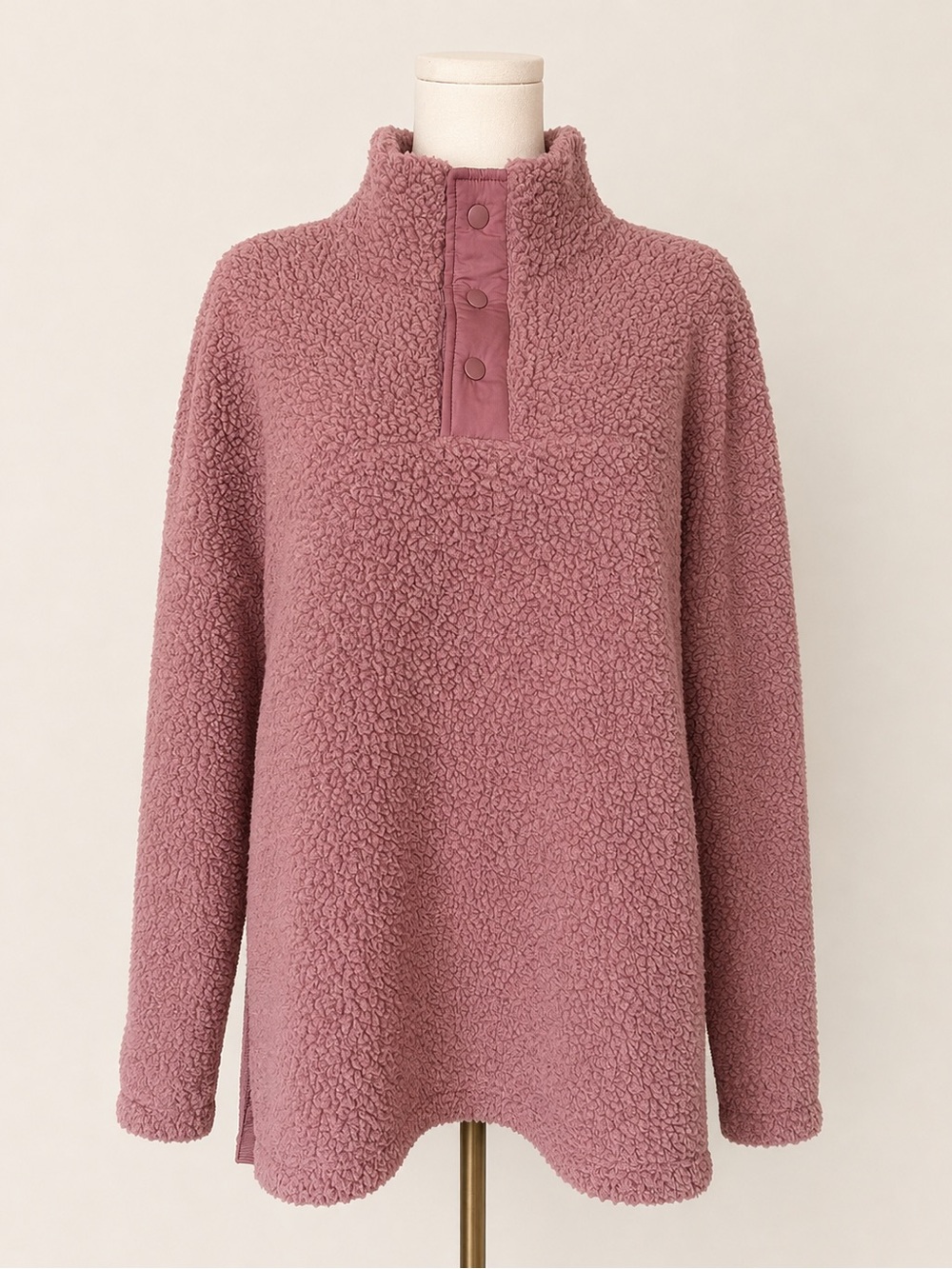 Old Navy Sherpa Teddy Fleece Snap Neck Pullover Mauve Pink Large